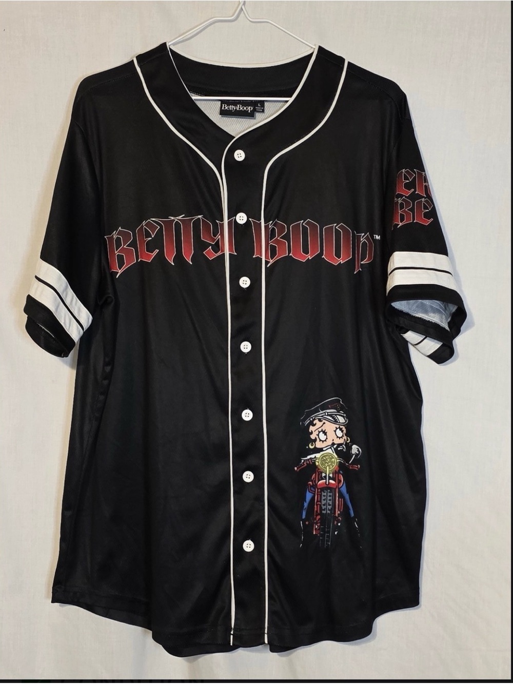BETTY BOOP JERSEY UNISEX SHORT SLEEVE BUTTON-DOWN BLACK RED